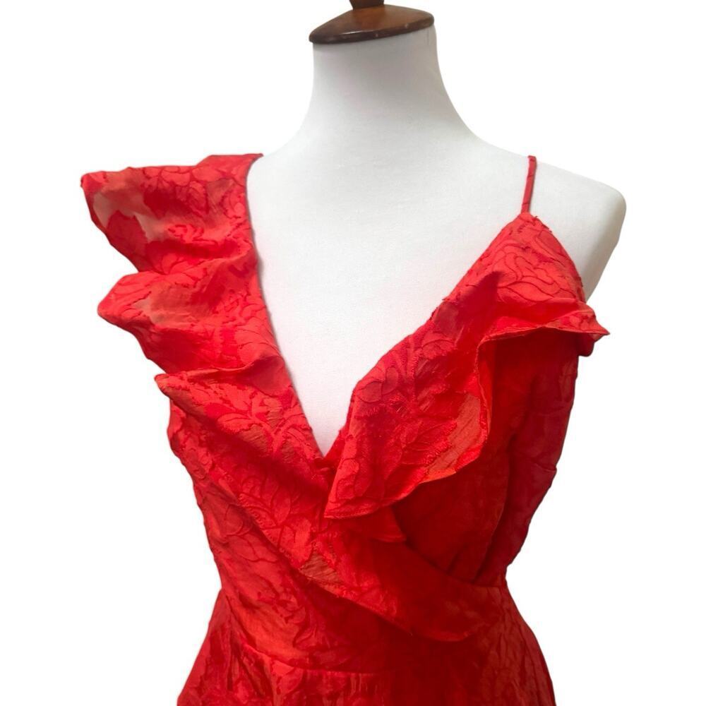 Keepsake Radar Ruffle Asymmetric Cocktail Burnout Mini Dress Red Womens Medium - Picture 3 of 11